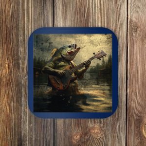 Weird Bass Fish Playing Bass Guitar Funny Cursed Meme Coaster