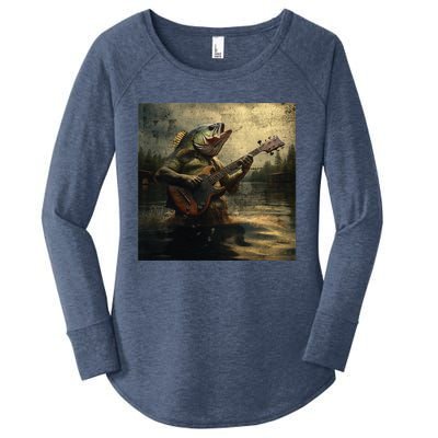 Weird Bass Fish Playing Bass Guitar Funny Cursed Meme Women's Perfect Tri Tunic Long Sleeve Shirt