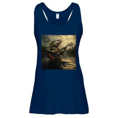 Weird Bass Fish Playing Bass Guitar Funny Cursed Meme Ladies Essential Flowy Tank