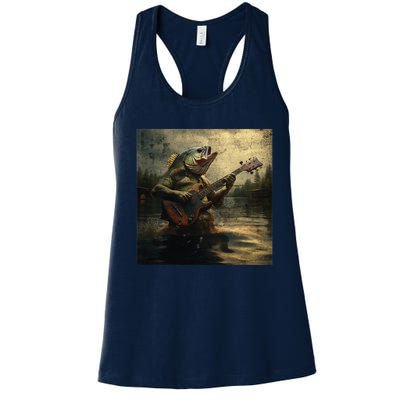 Weird Bass Fish Playing Bass Guitar Funny Cursed Meme Women's Racerback Tank