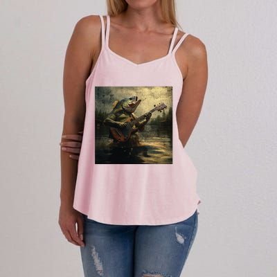 Weird Bass Fish Playing Bass Guitar Funny Cursed Meme Women's Strappy Tank