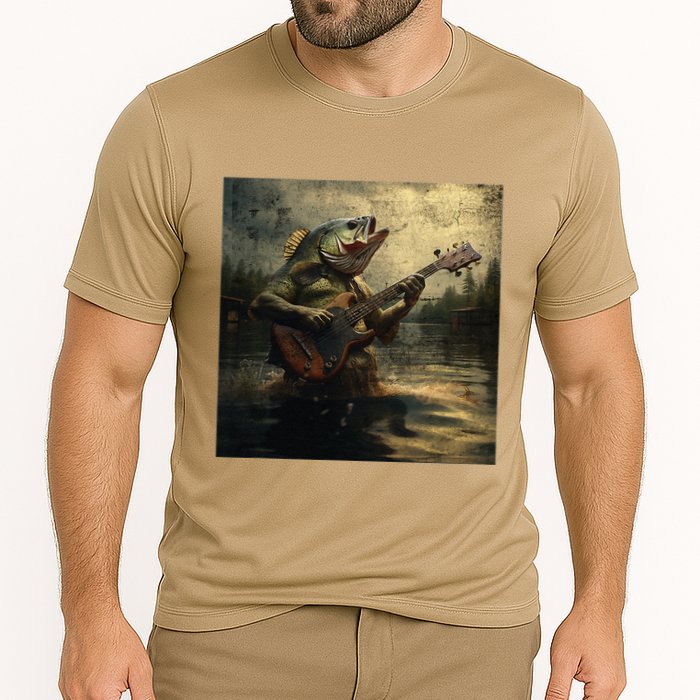 Weird Bass Fish Playing Bass Guitar Funny Cursed Meme Cooling Performance Crew T-Shirt