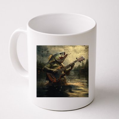 Weird Bass Fish Playing Bass Guitar Funny Cursed Meme Coffee Mug