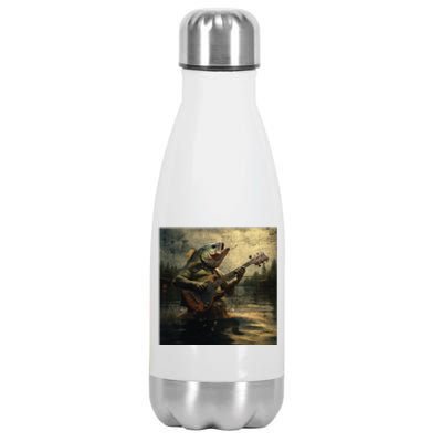 Weird Bass Fish Playing Bass Guitar Funny Cursed Meme Stainless Steel Insulated Water Bottle