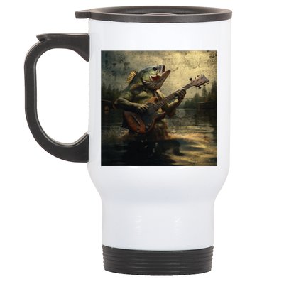 Weird Bass Fish Playing Bass Guitar Funny Cursed Meme Stainless Steel Travel Mug