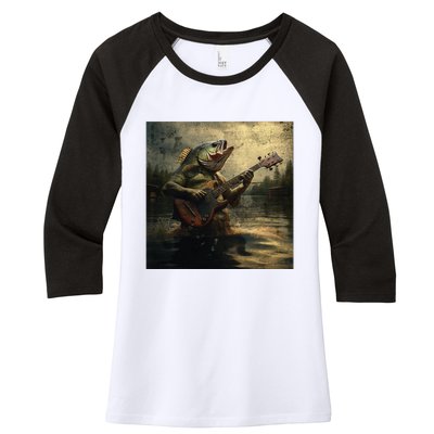 Weird Bass Fish Playing Bass Guitar Funny Cursed Meme Women's Tri-Blend 3/4-Sleeve Raglan Shirt