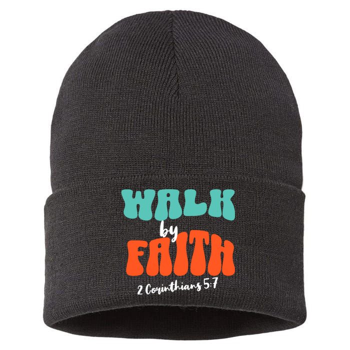 Walk By Faith 2 Corinthians 5:7 Christian Sustainable Knit Beanie