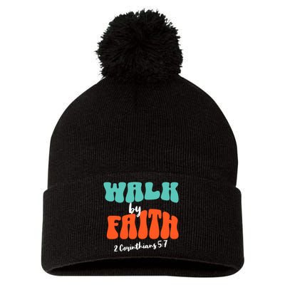 Walk By Faith 2 Corinthians 5:7 Christian Pom Pom 12in Knit Beanie