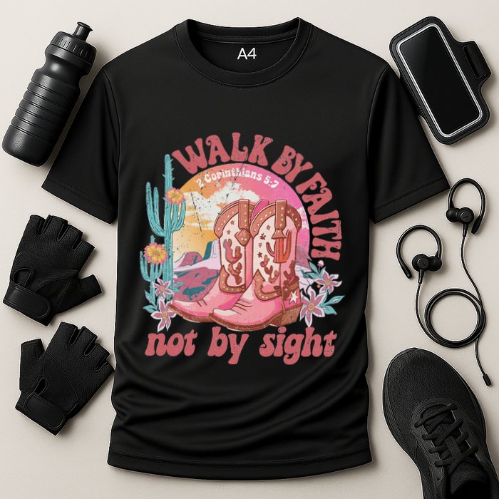 Walk By Faith Not By Sight Saying Bible Verse Cooling Performance Crew T-Shirt