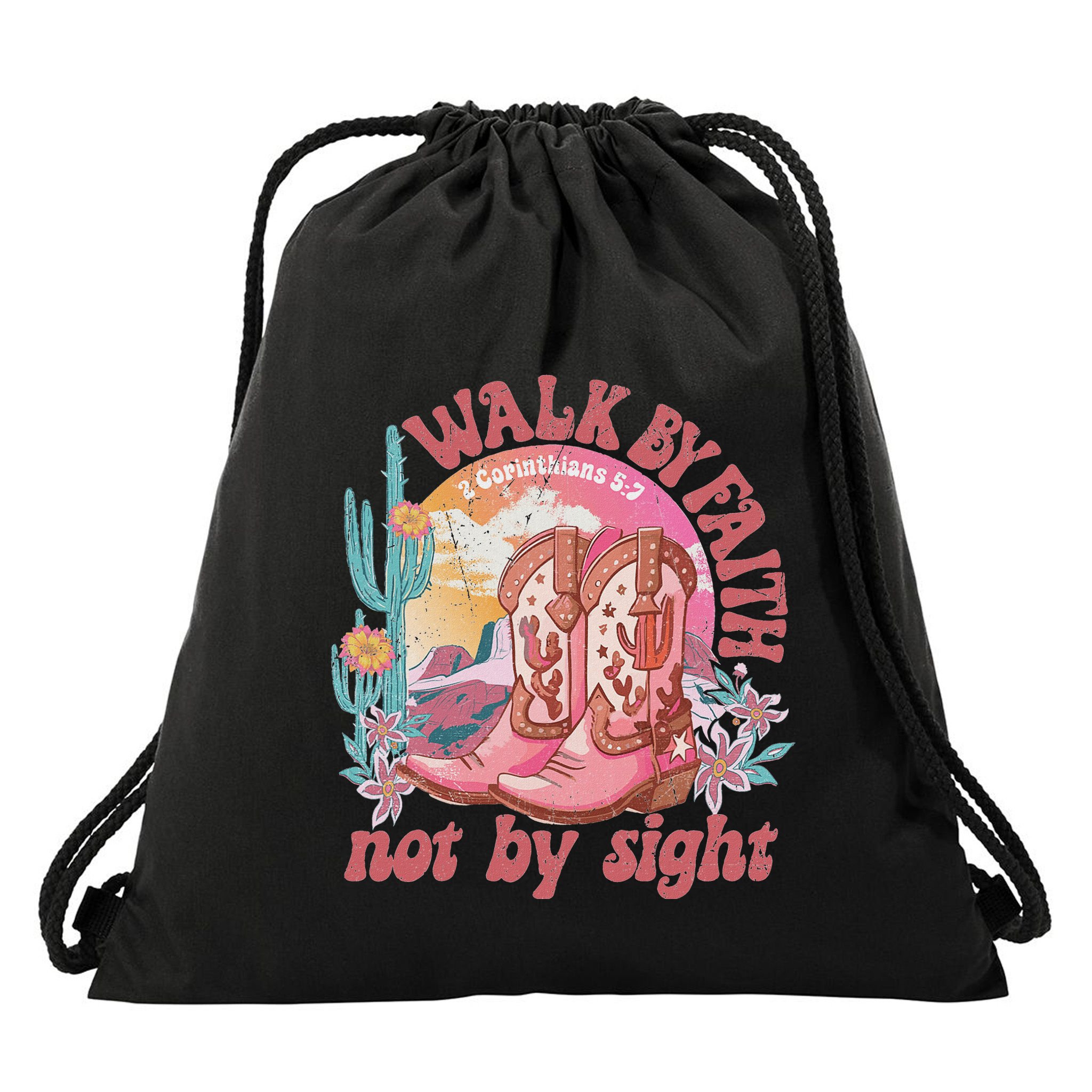 Walk By Faith Not By Sight Saying Bible Verse Drawstring Bag