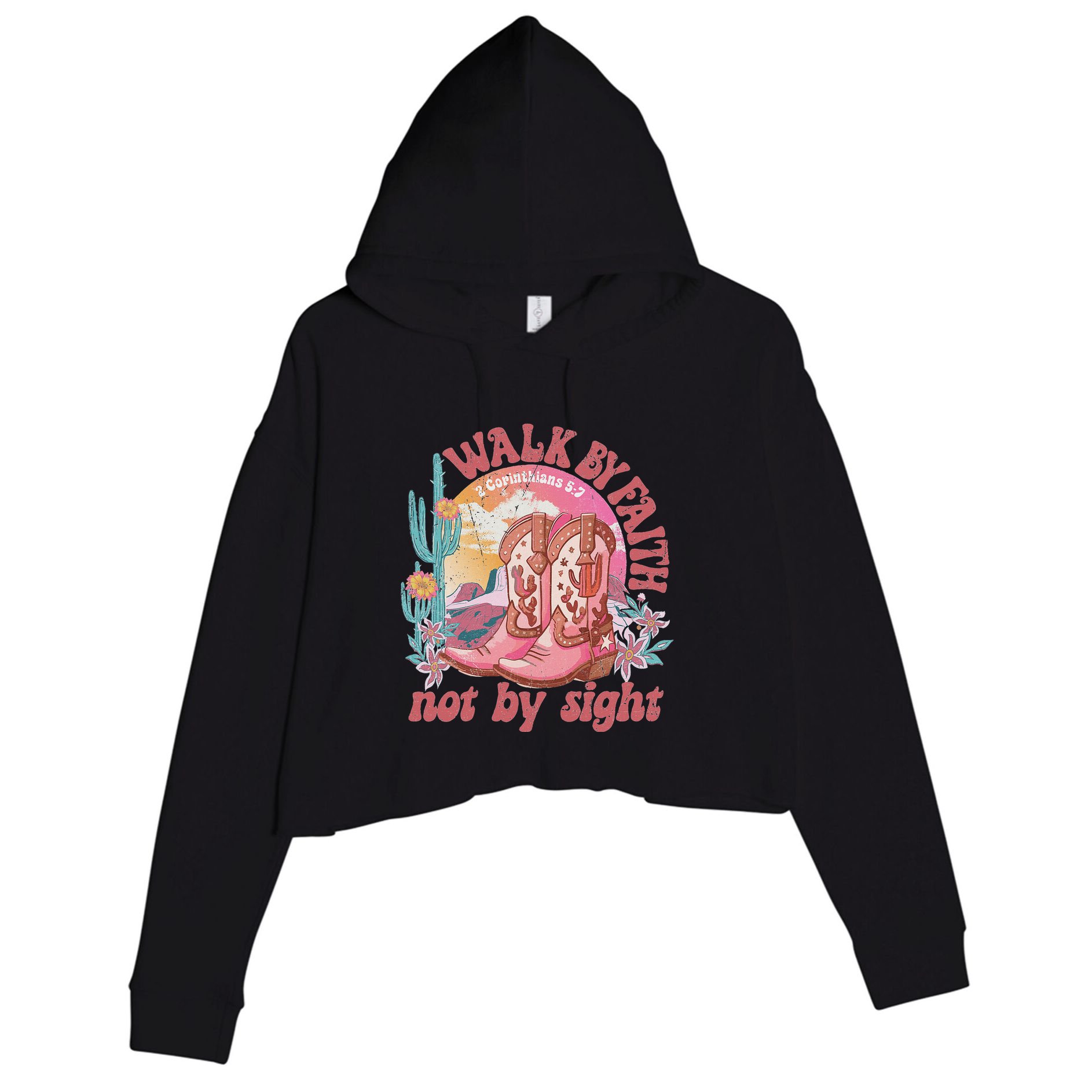 Walk By Faith Not By Sight Saying Bible Verse Crop Fleece Hoodie