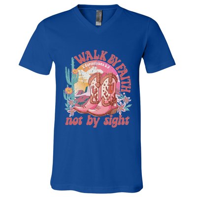 Walk By Faith Not By Sight Saying Bible Verse V-Neck T-Shirt