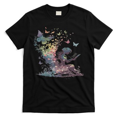 Watercolor Butterfly Fairy Read Book Library Fantasy Novel T-Shirt
