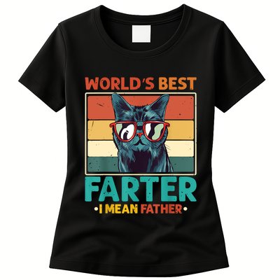 Worlds Best Farter I Mean Father Best Cat Dad Ever Womens T-Shirt