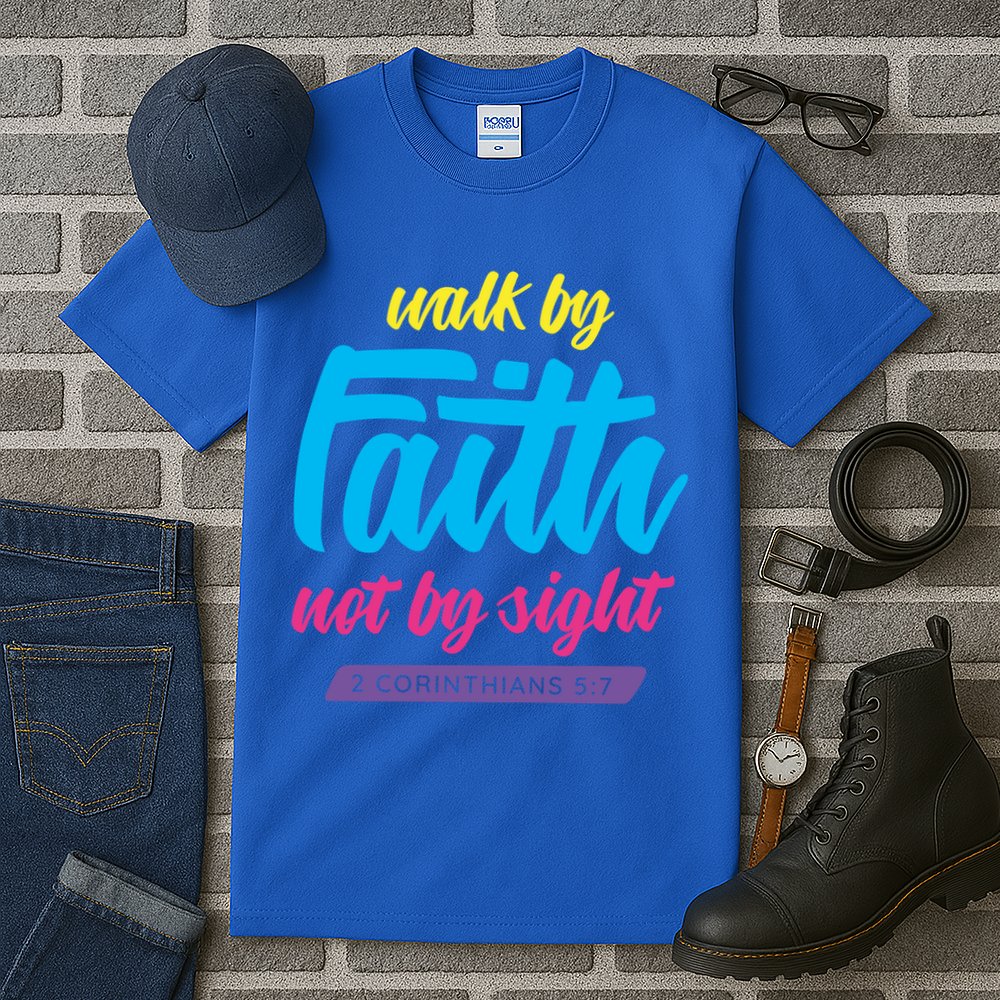 Walk By Faith Not By Sight Bible Verse Christian Saying Funny Gift Tall T-Shirt