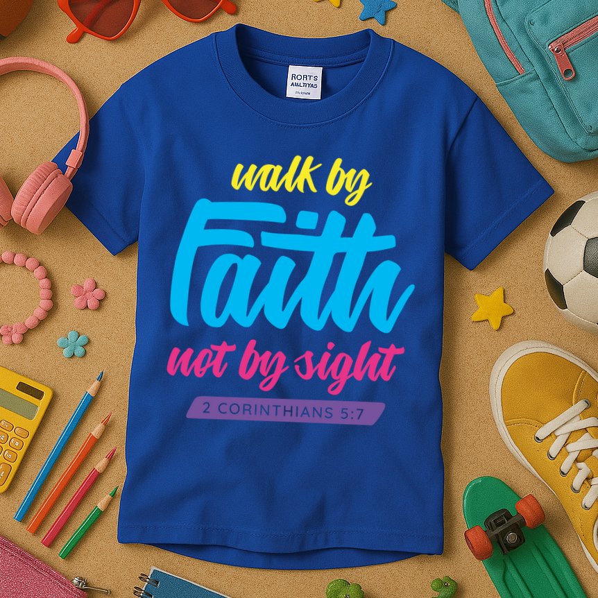 Walk By Faith Not By Sight Bible Verse Christian Saying Funny Gift Kids T-Shirt