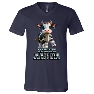 Wisco Bling Fizzin Cow V-Neck T-Shirt