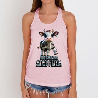 Wisco Bling Fizzin Cow Women's Knotted Racerback Tank