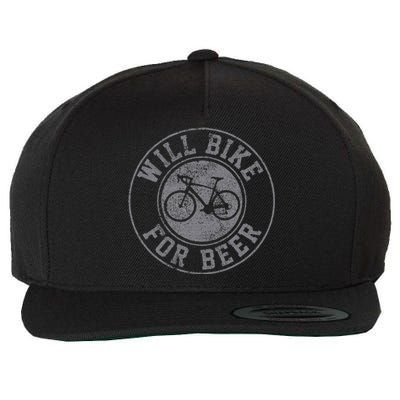 Will Bike For Beer Cycling Road Bike Funny Cyclist Gift Wool Snapback Cap