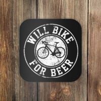 Will Bike For Beer Cycling Road Bike Funny Cyclist Gift Coaster