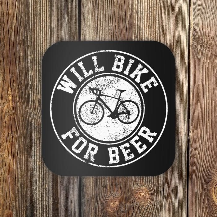 Will Bike For Beer Cycling Road Bike Funny Cyclist Gift Coaster