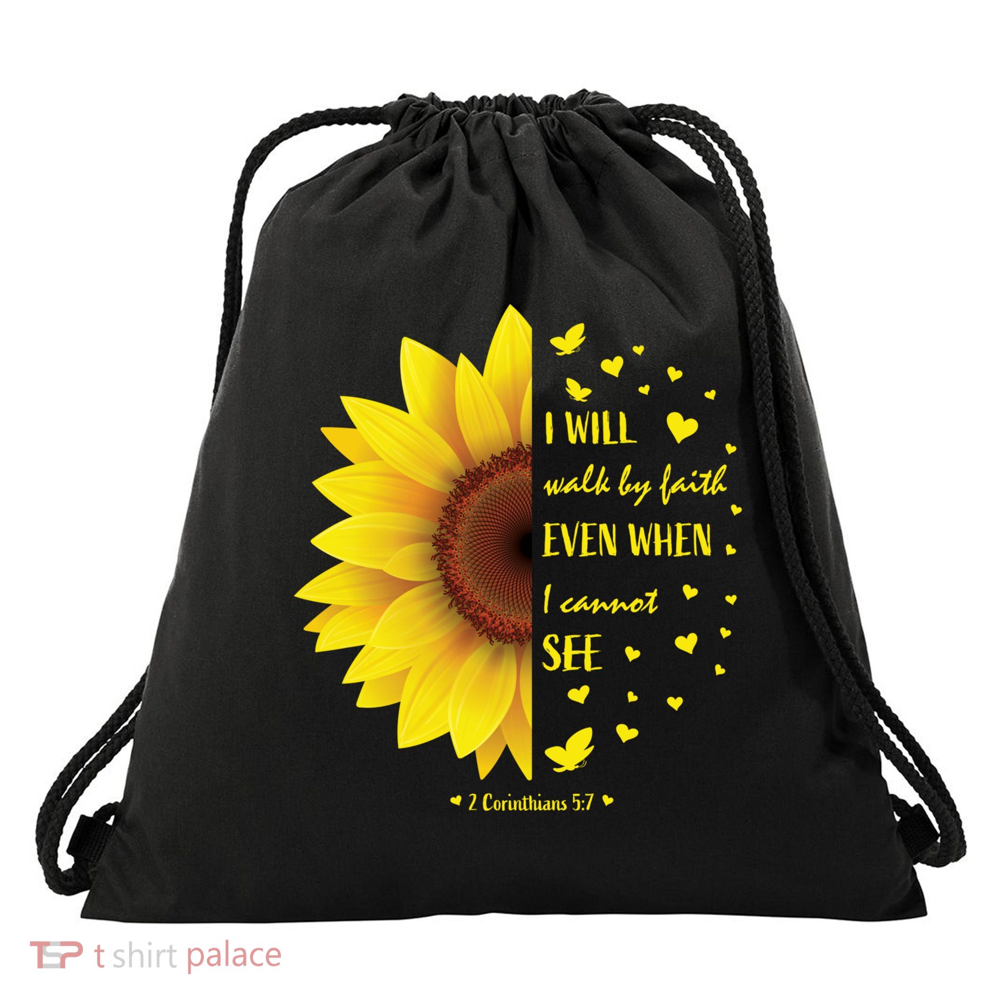 Walk By Faith Not By Sight Christian Religious Sunflower Gift Drawstring Bag