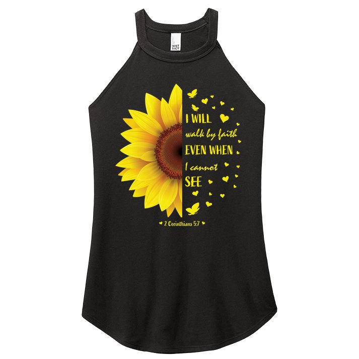 Walk By Faith Not By Sight Christian Religious Sunflower Gift Women's Perfect Tri Rocker Tank