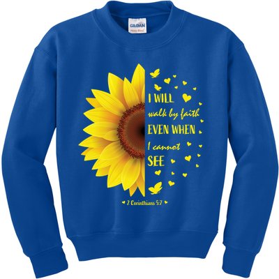 Walk By Faith Not By Sight Christian Religious Sunflower Gift Kids Sweatshirt