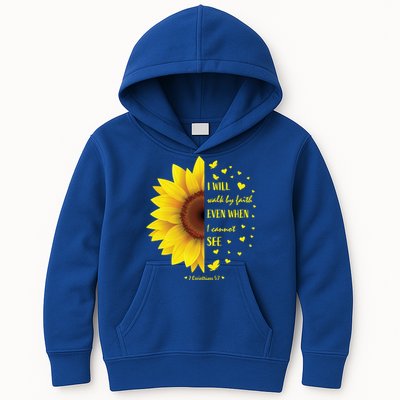 Walk By Faith Not By Sight Christian Religious Sunflower Gift Kids Hoodie
