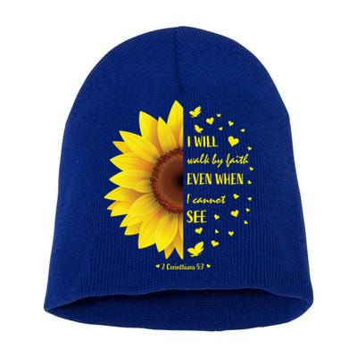 Walk By Faith Not By Sight Christian Religious Sunflower Gift Short Acrylic Beanie