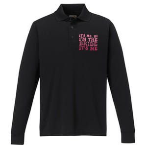 Women Bride Funny Its Me Hi I'm The Bride Its Me Performance Long Sleeve Polo