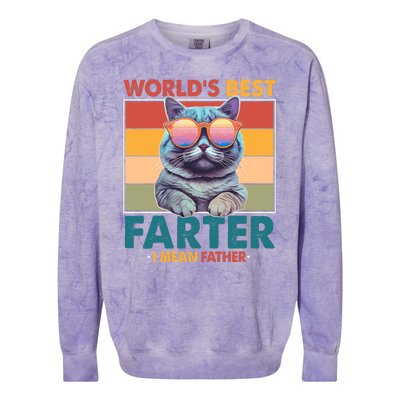 Worlds Best Farter I Mean Father Funny Retro Cat Colorblast Crewneck Sweatshirt