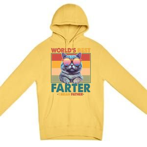 Worlds Best Farter I Mean Father Funny Retro Cat Premium Pullover Hoodie