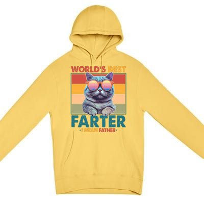 Worlds Best Farter I Mean Father Funny Retro Cat Premium Pullover Hoodie