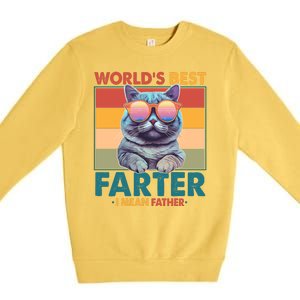 Worlds Best Farter I Mean Father Funny Retro Cat Premium Crewneck Sweatshirt