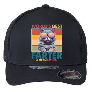 Worlds Best Farter I Mean Father Funny Retro Cat Flexfit Unipanel Trucker Cap