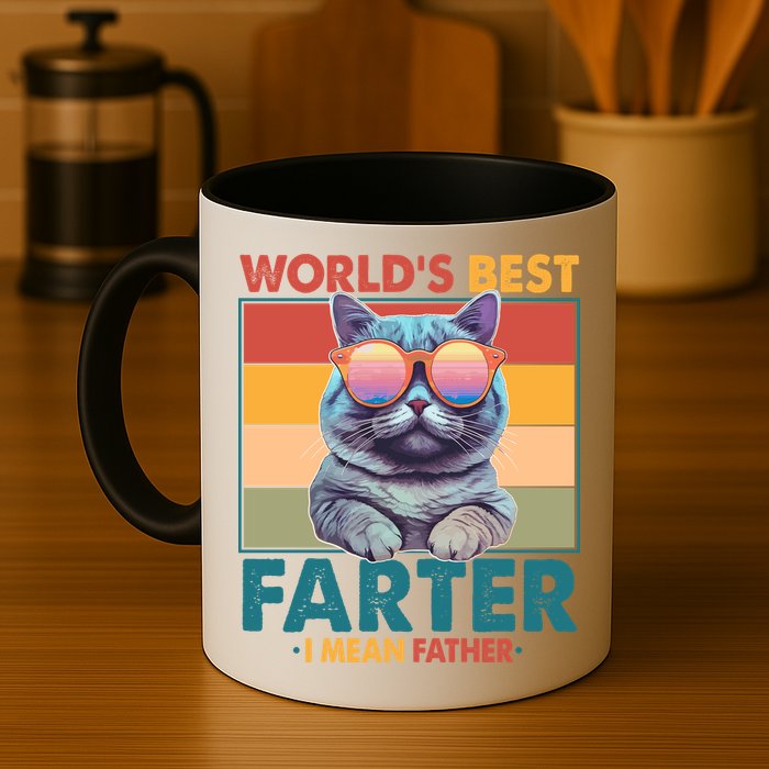 Worlds Best Farter I Mean Father Funny Retro Cat Mug