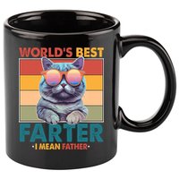 Worlds Best Farter I Mean Father Funny Retro Cat 11oz C Handle Ceramic Mug