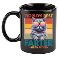 Worlds Best Farter I Mean Father Funny Retro Cat 11oz C Handle Ceramic Mug