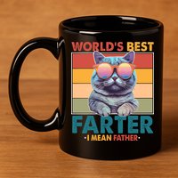 Worlds Best Farter I Mean Father Funny Retro Cat 11oz C Handle Ceramic Mug