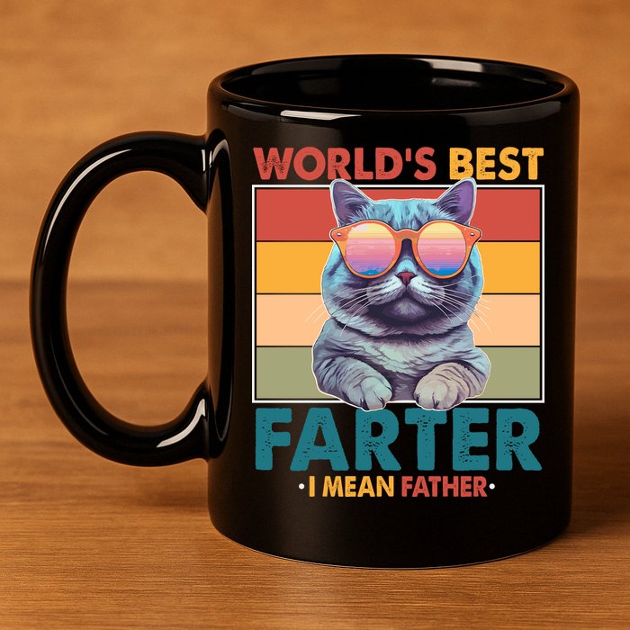 Worlds Best Farter I Mean Father Funny Retro Cat 11oz C Handle Ceramic Mug