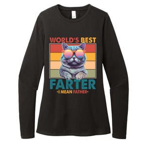 Worlds Best Farter I Mean Father Funny Retro Cat Womens CVC Long Sleeve Shirt