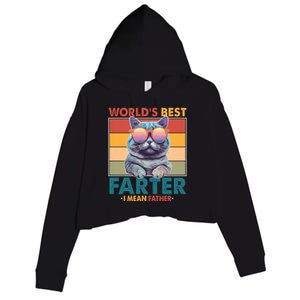 Worlds Best Farter I Mean Father Funny Retro Cat Crop Fleece Hoodie