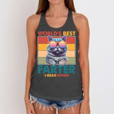 Worlds Best Farter I Mean Father Funny Retro Cat Women's Knotted Racerback Tank