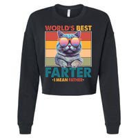 Worlds Best Farter I Mean Father Funny Retro Cat Cropped Pullover Crew