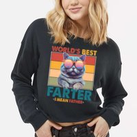 Worlds Best Farter I Mean Father Funny Retro Cat Cropped Pullover Crew