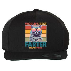 Worlds Best Farter I Mean Father Funny Retro Cat Wool Snapback Cap