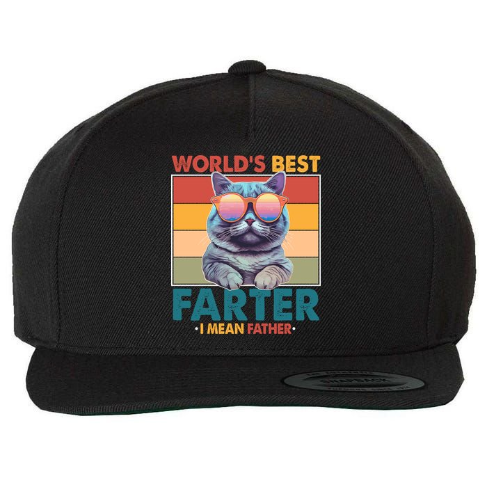 Worlds Best Farter I Mean Father Funny Retro Cat Wool Snapback Cap