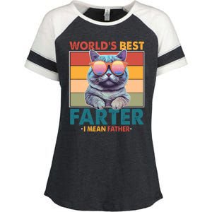 Worlds Best Farter I Mean Father Funny Retro Cat Enza Ladies Jersey Colorblock Tee