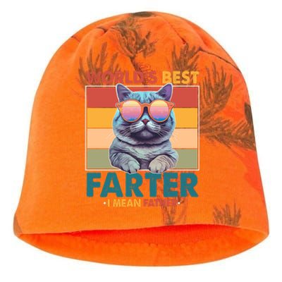 Worlds Best Farter I Mean Father Funny Retro Cat Kati - Camo Knit Beanie